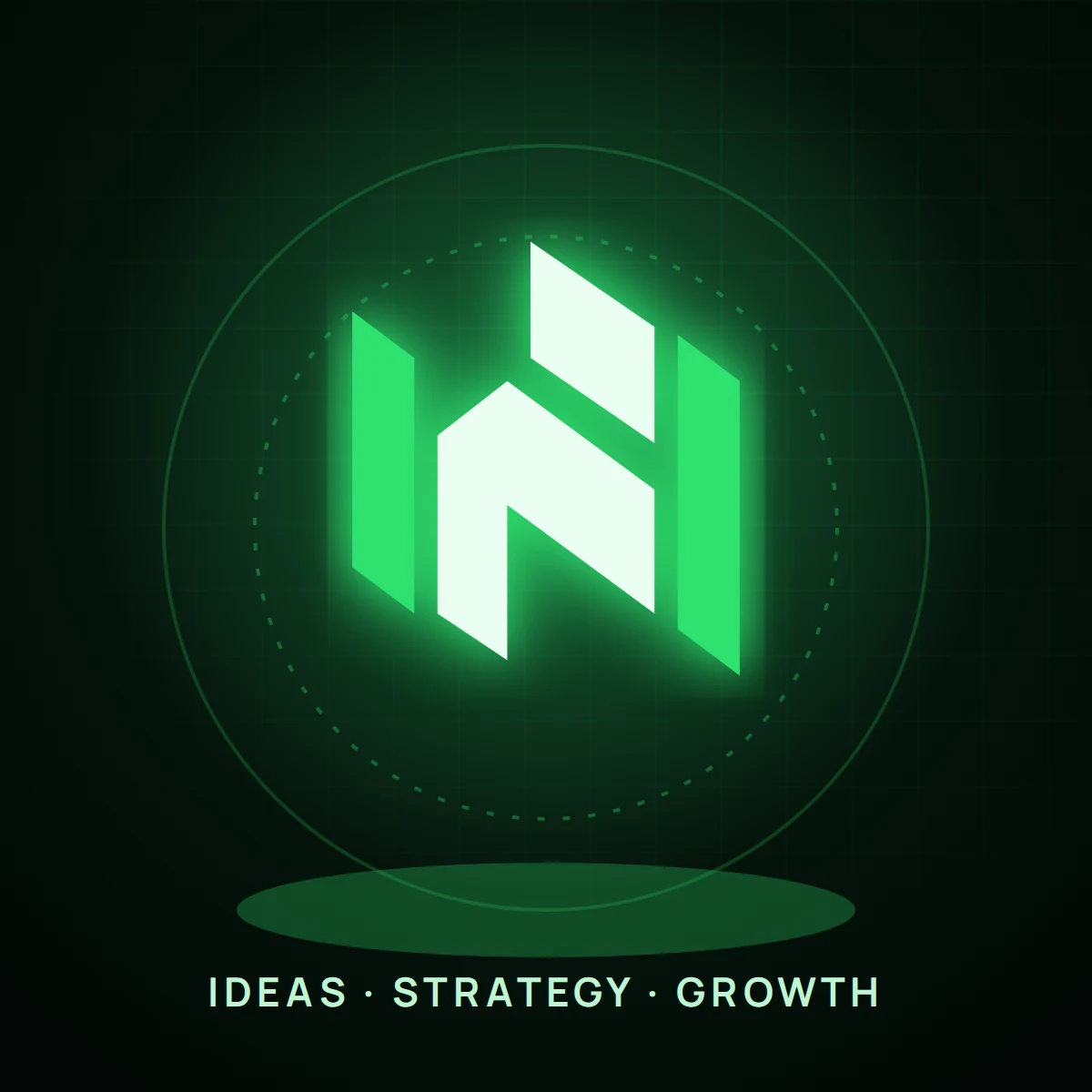 The Hazn mark glowing on a dark green stage